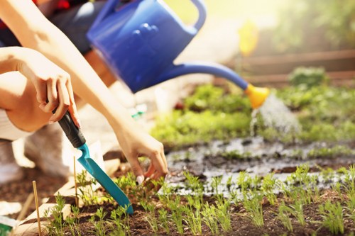 Landscaping team preparing a garden service agreement